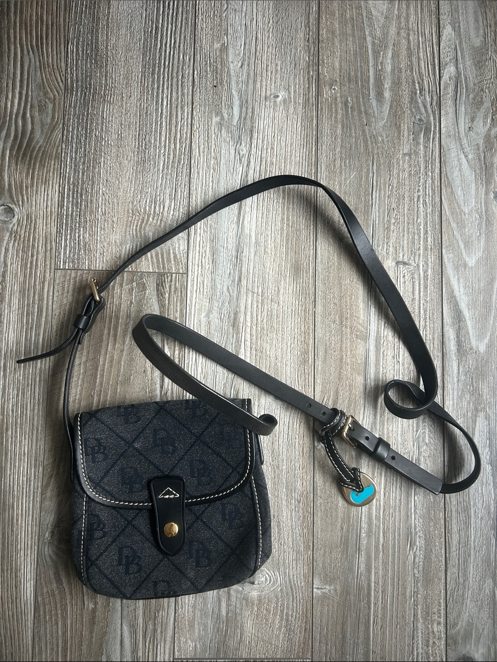 Dooney & Bourke Black Quilted Logo Crossbody with Leather Strap and Charm